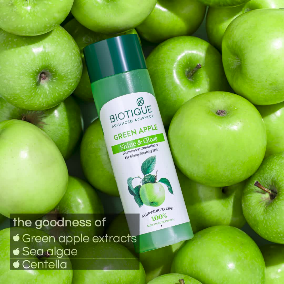 biotique green apple シャンプー　グリーンアップル Green Apple Smooth Hair Shampoo & Conditioner | Biotique